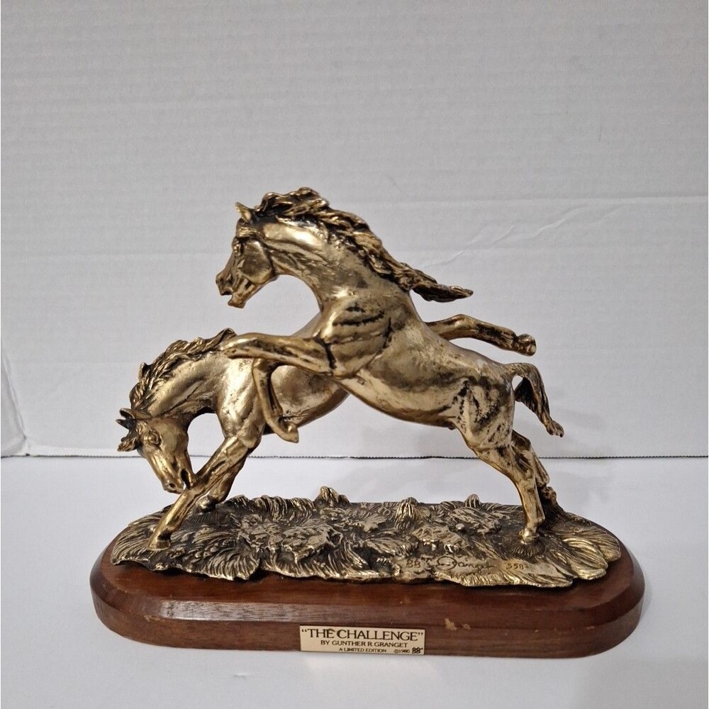 The Challenge Bronze Wild Horses Sculpture Statue by Gunther R. Granget LE 1980